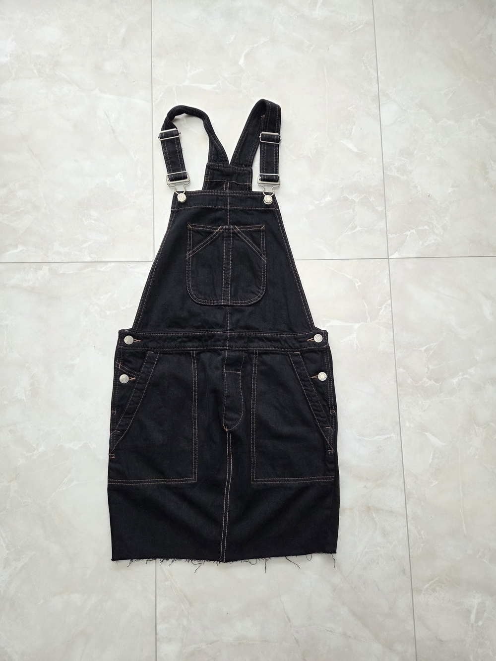 GAP Black Denim Overall Dress with Contrast Stitching